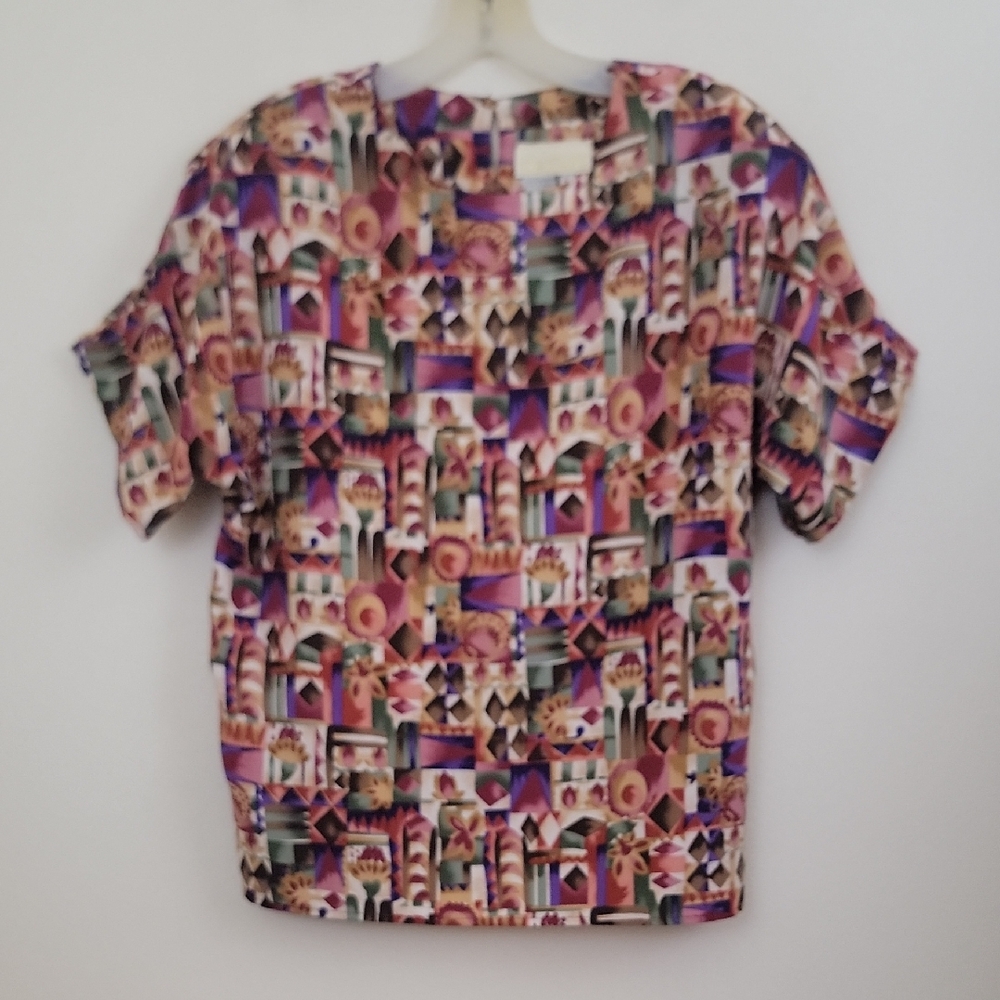 Che Studio Artsy Multicolored Short Sleeve Top L